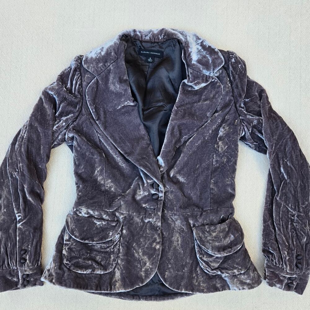banana republic crushed velvet blazer grey mauve office siren